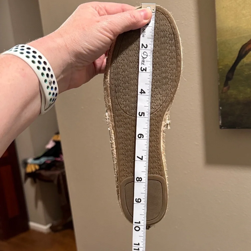 Michael Kors Metallic Gold Slip-On Espadrilles with Brown Trim (see measurements
